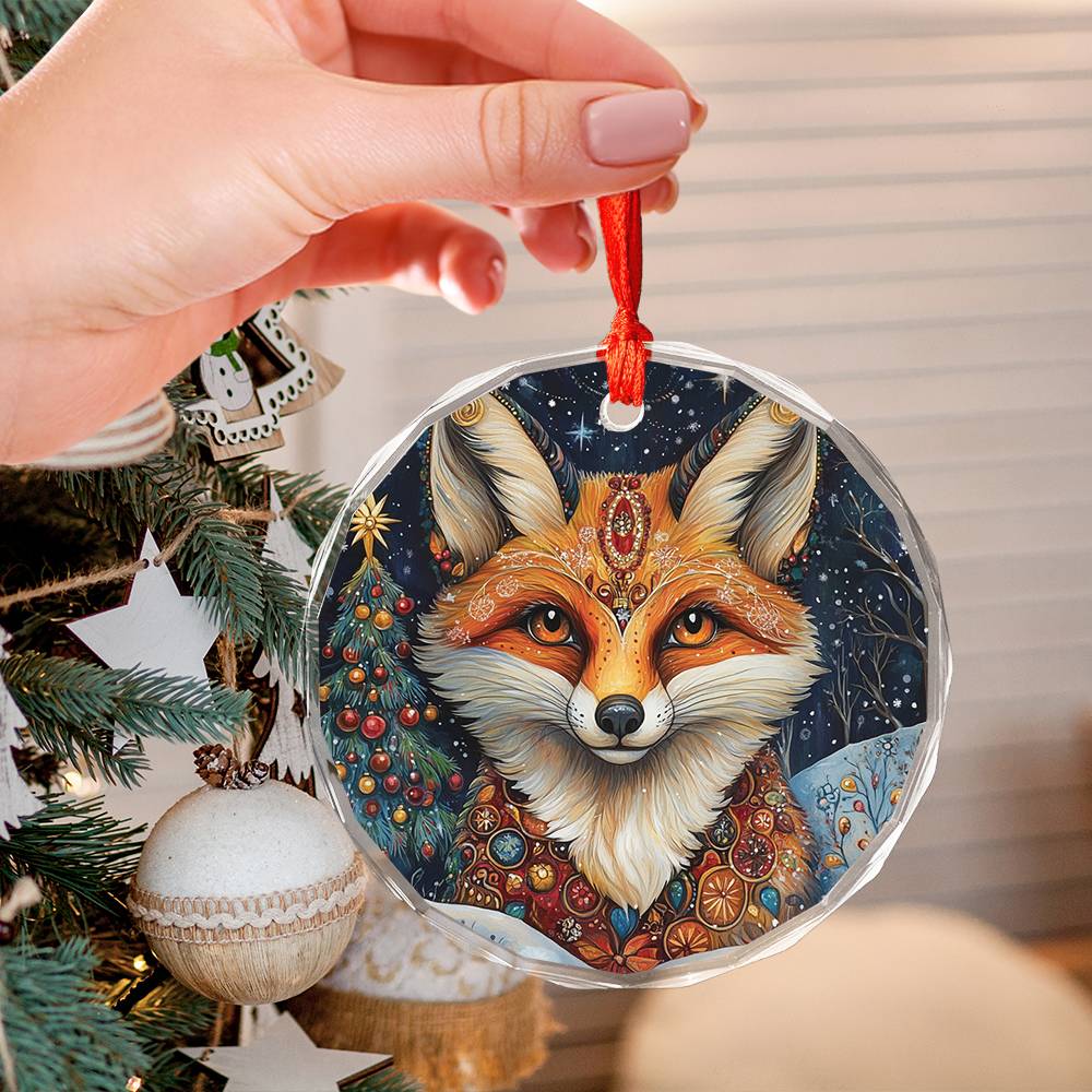 Beautiful Angus Fox Christmas Night Design 2 Glass Ornament