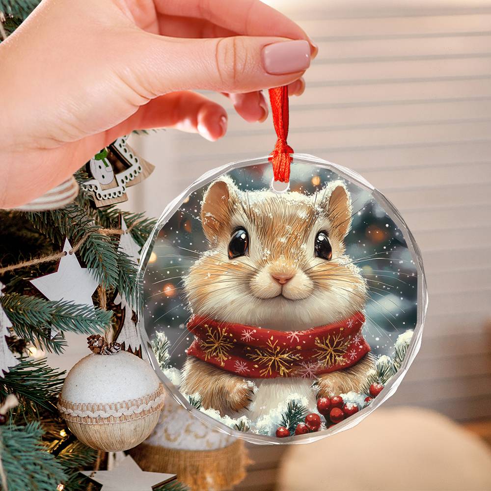 Beautiful Gerbil Christmas Night Design 1 Glass Ornament