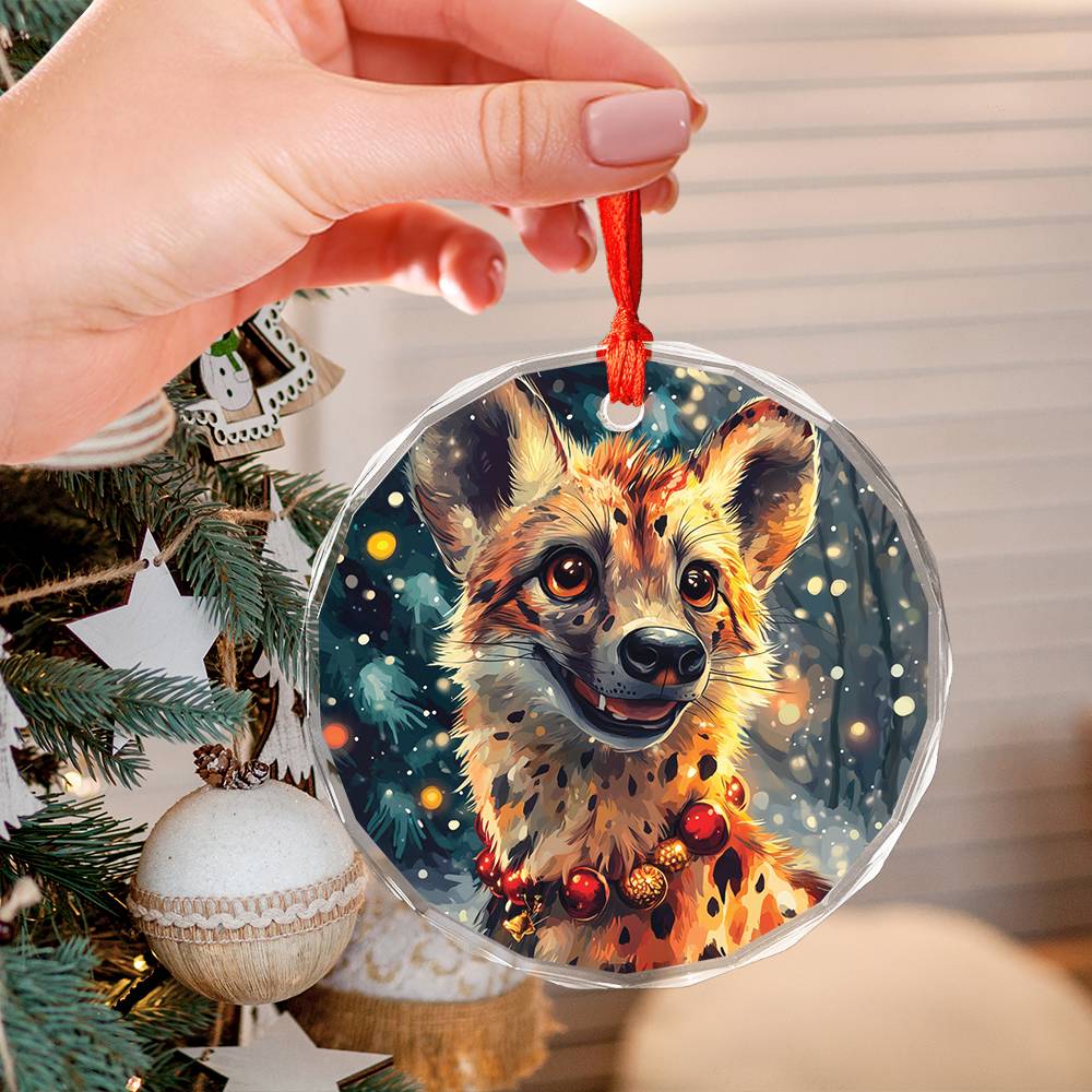 Beautiful Hyena Christmas Night Design 2 Glass Ornament