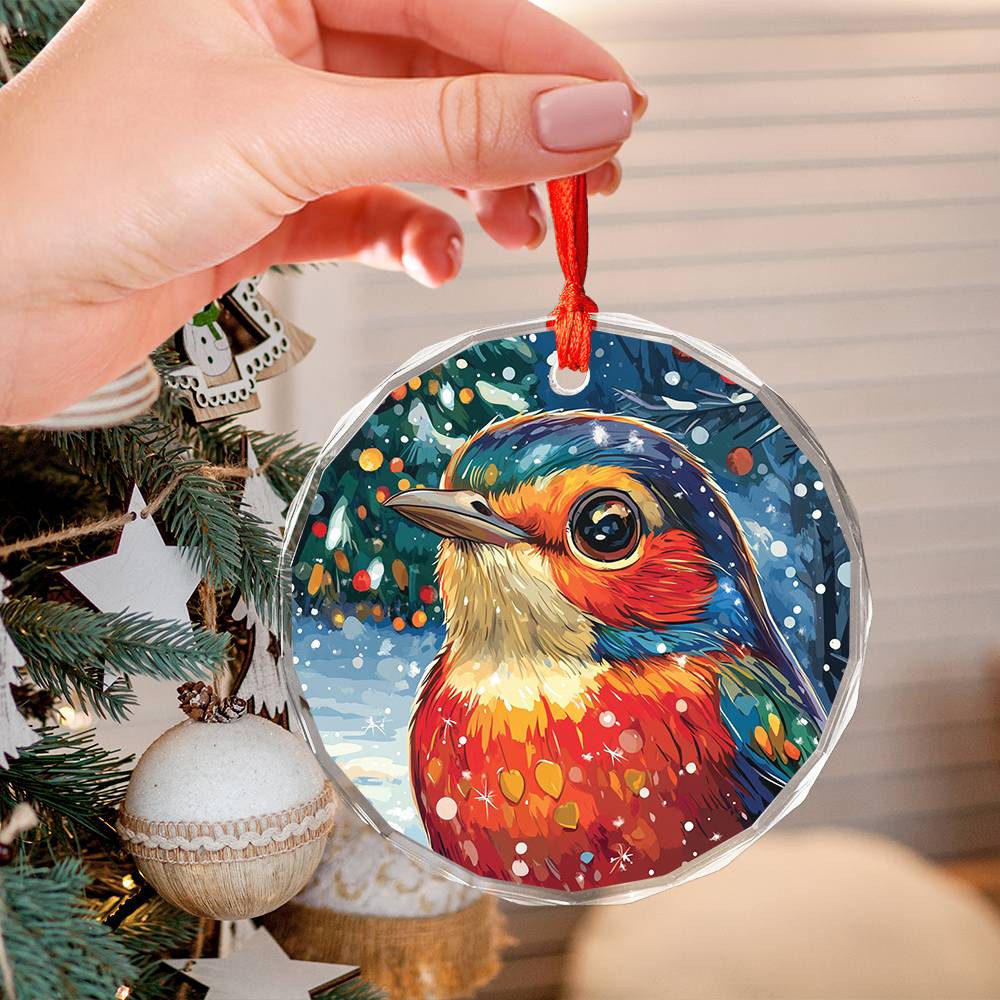 Beautiful Thrush Christmas Night Design 1 Glass Ornament