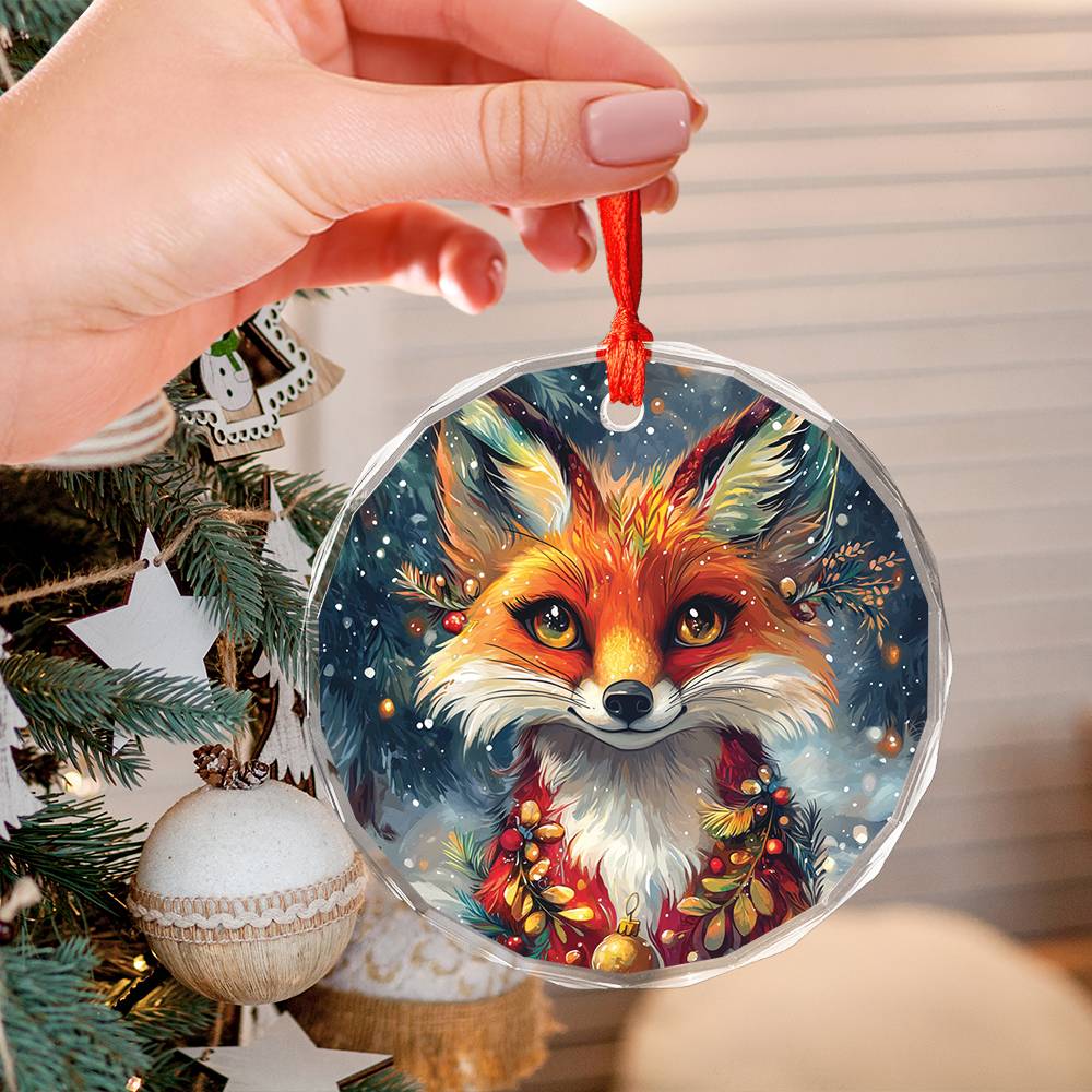 Beautiful Angus Fox Christmas Night Design 3 Glass Ornament