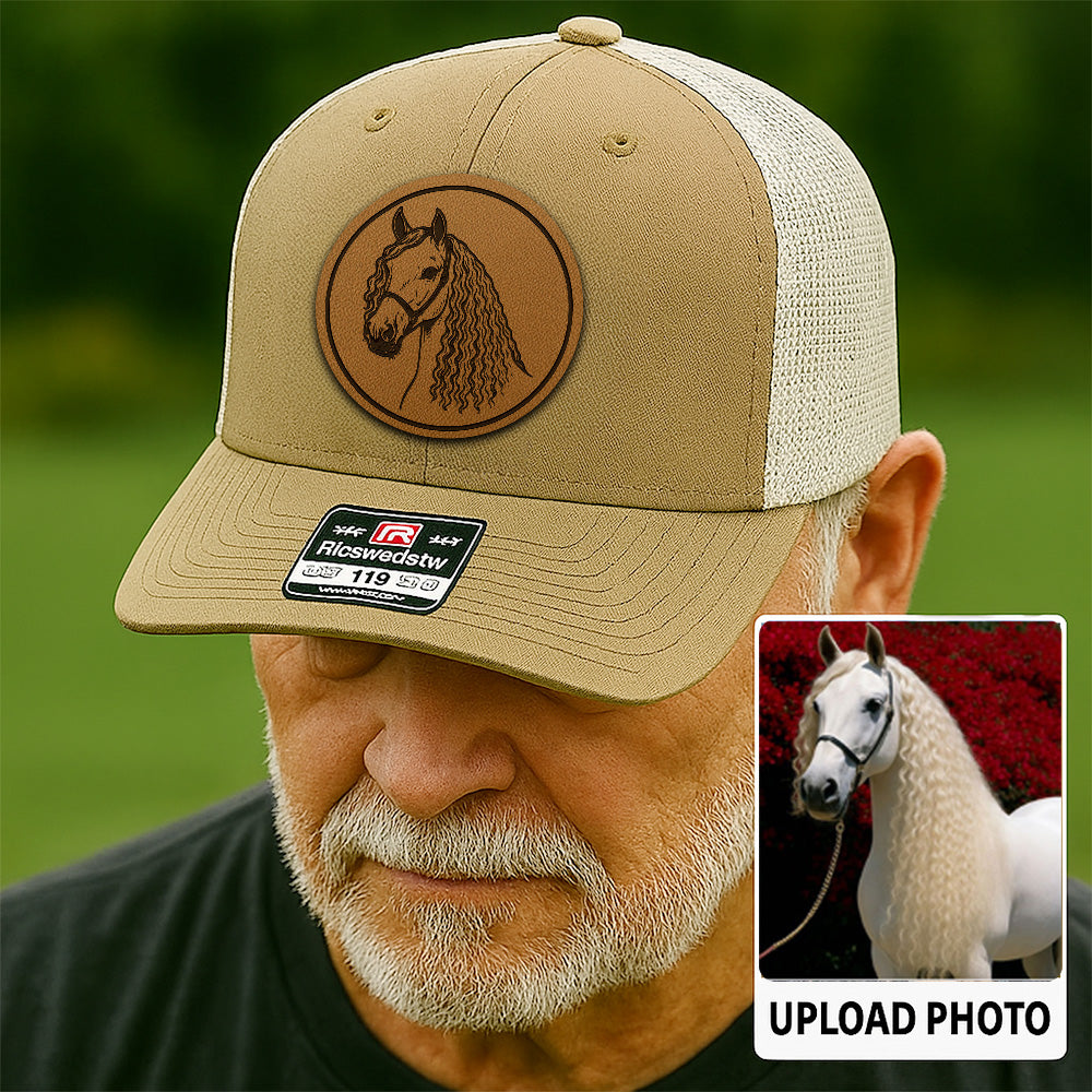 Personalized Horse Photo Leather Patch Hat | Custom Horse Photo Trucker Hat | Gift For Horse Farm Lovers THUC9907