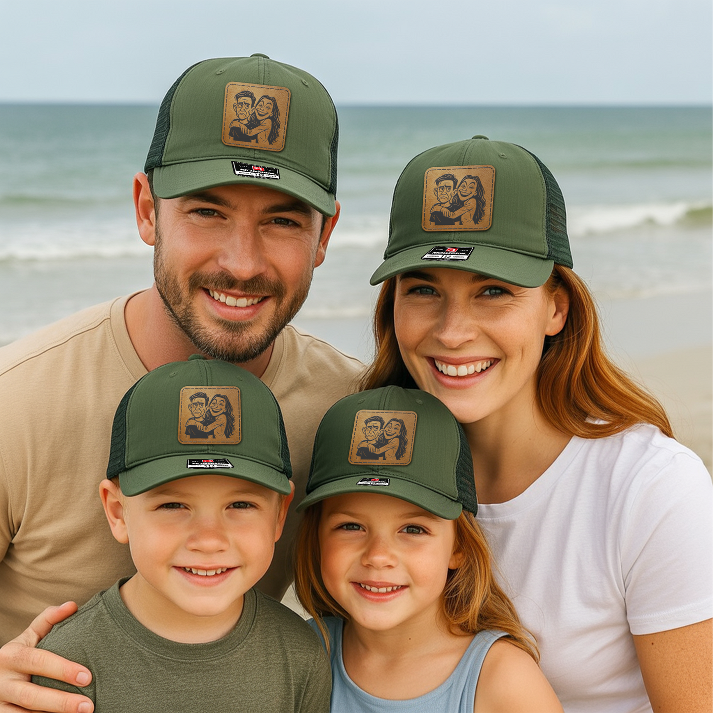Custom Family Trucker Hat – Personalized Cartoon Portrait Hat from Photo | Couple or Family Gift VHA163