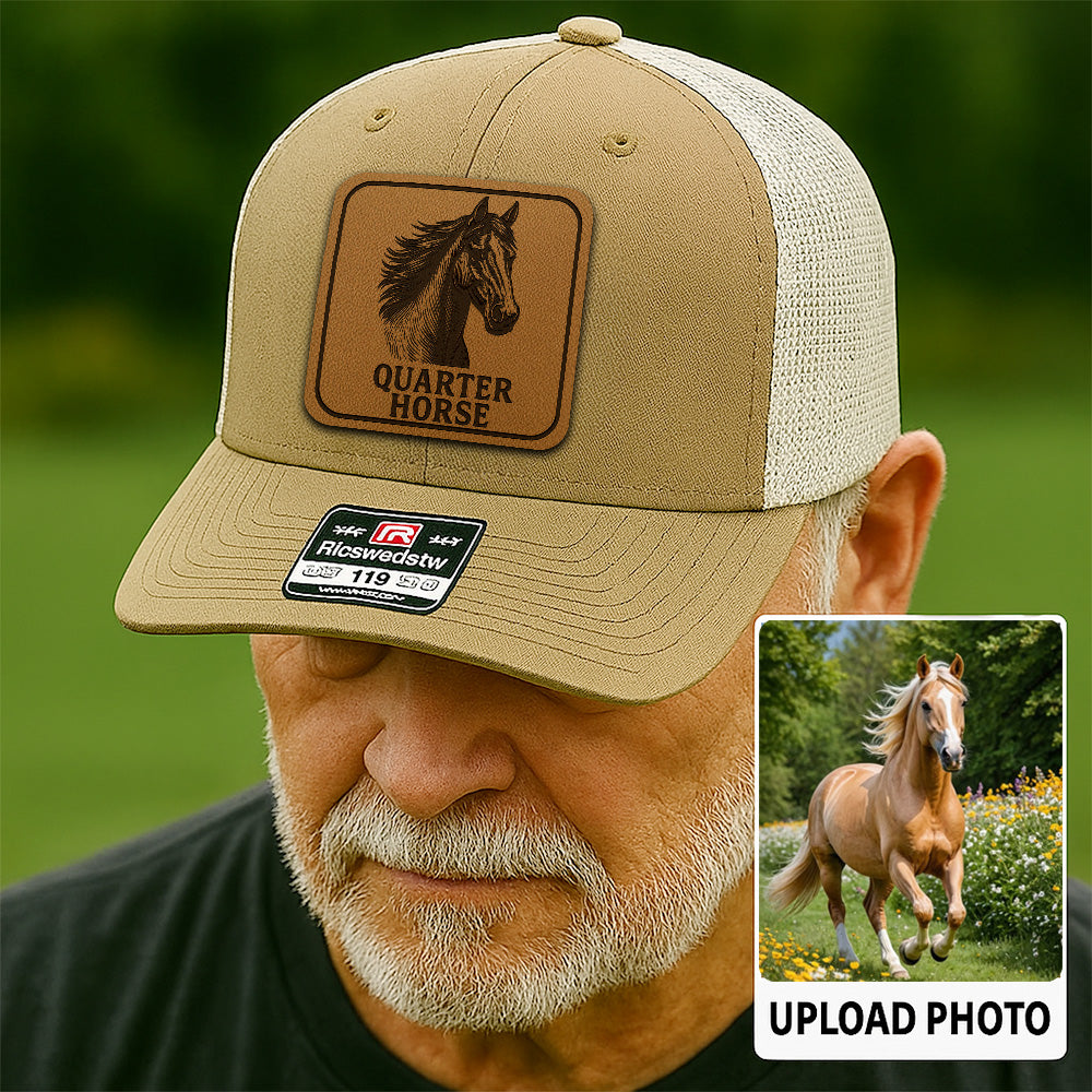 Personalized Horse Photo Leather Patch Hat | Custom Horse Photo Trucker Hat | Gift for Pet Owners THUC99P13