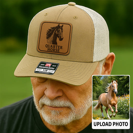 Personalized Horse Photo Leather Patch Hat | Custom Horse Photo Trucker Hat | Gift for Pet Owners THUC99P13