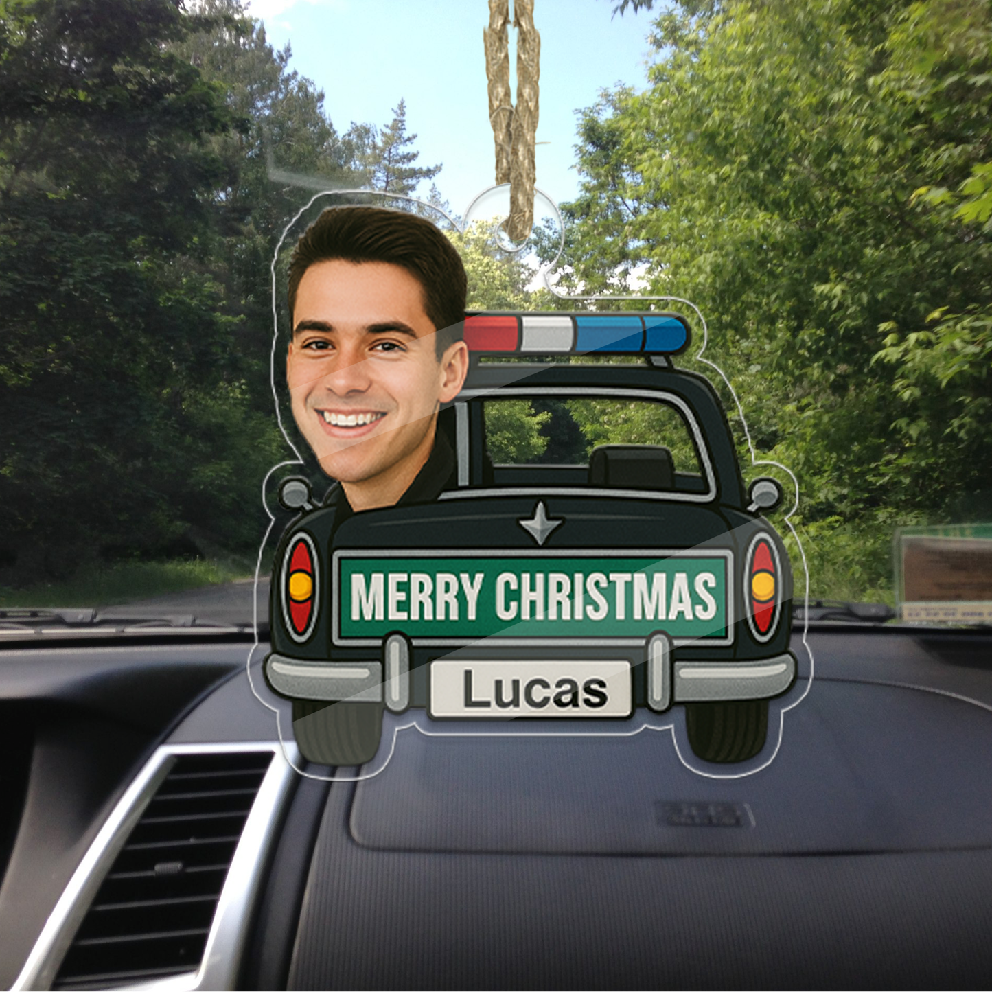 Custom Photo Funny Police Car Ornament, Personalized Acrylic Photo Ornament, Custom Kid Face Car Toys