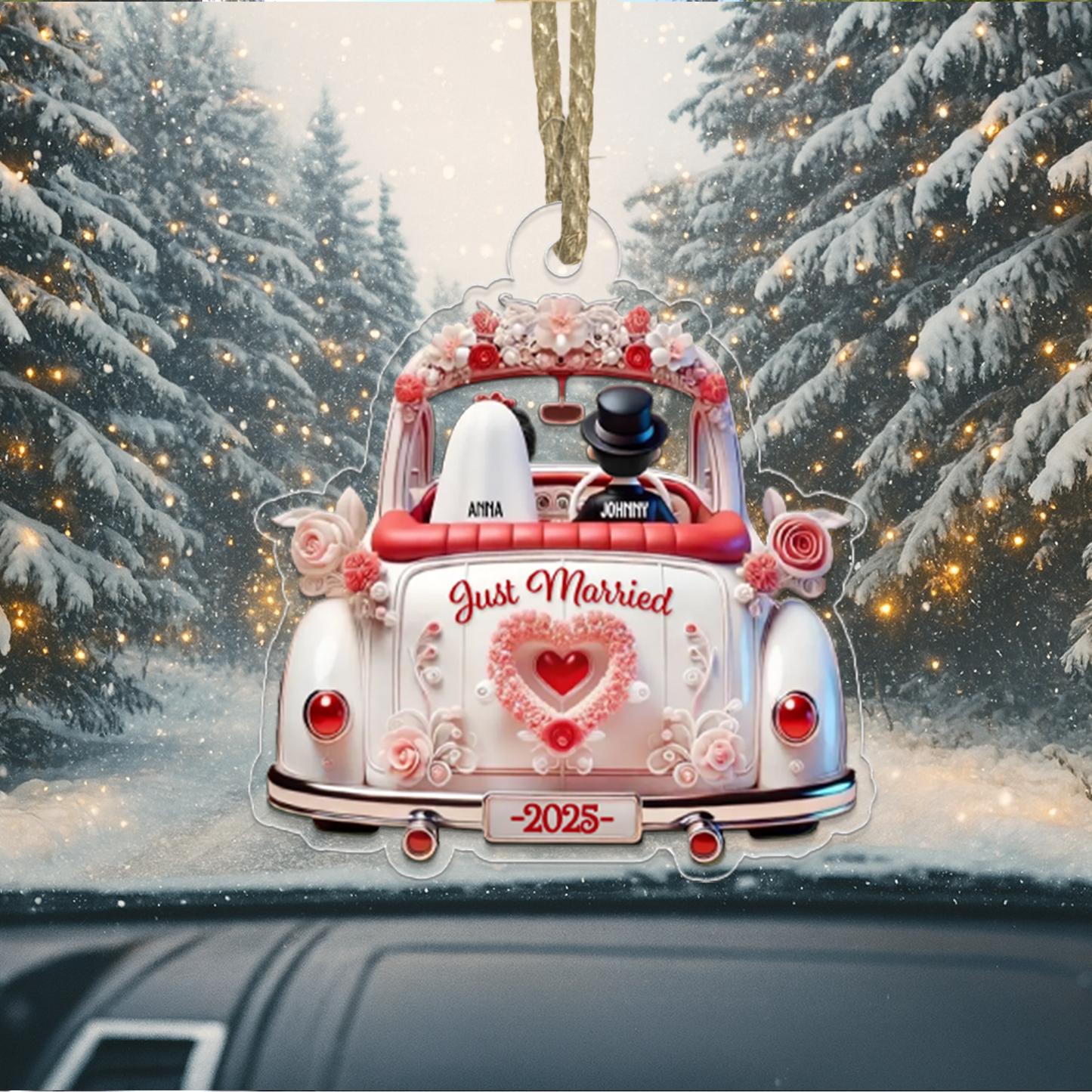 Custom First Christmas Married Couple In Wedding Car