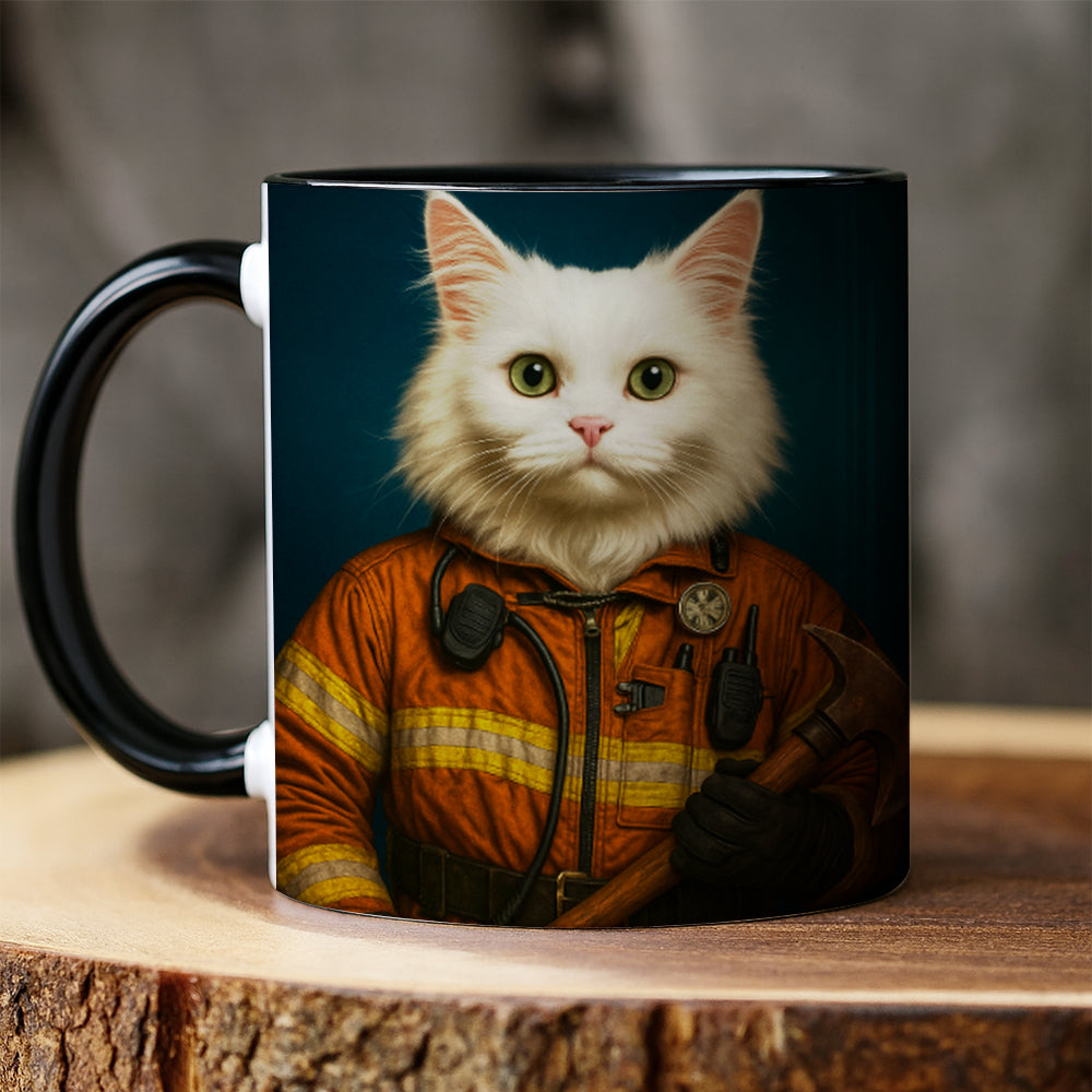 Custom Cat Photo Firefighter Mug _ Gift For Cat Lovers