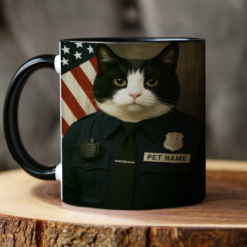 Custom Cat Photo Policeman Mug _ Gift For Cat Lovers
