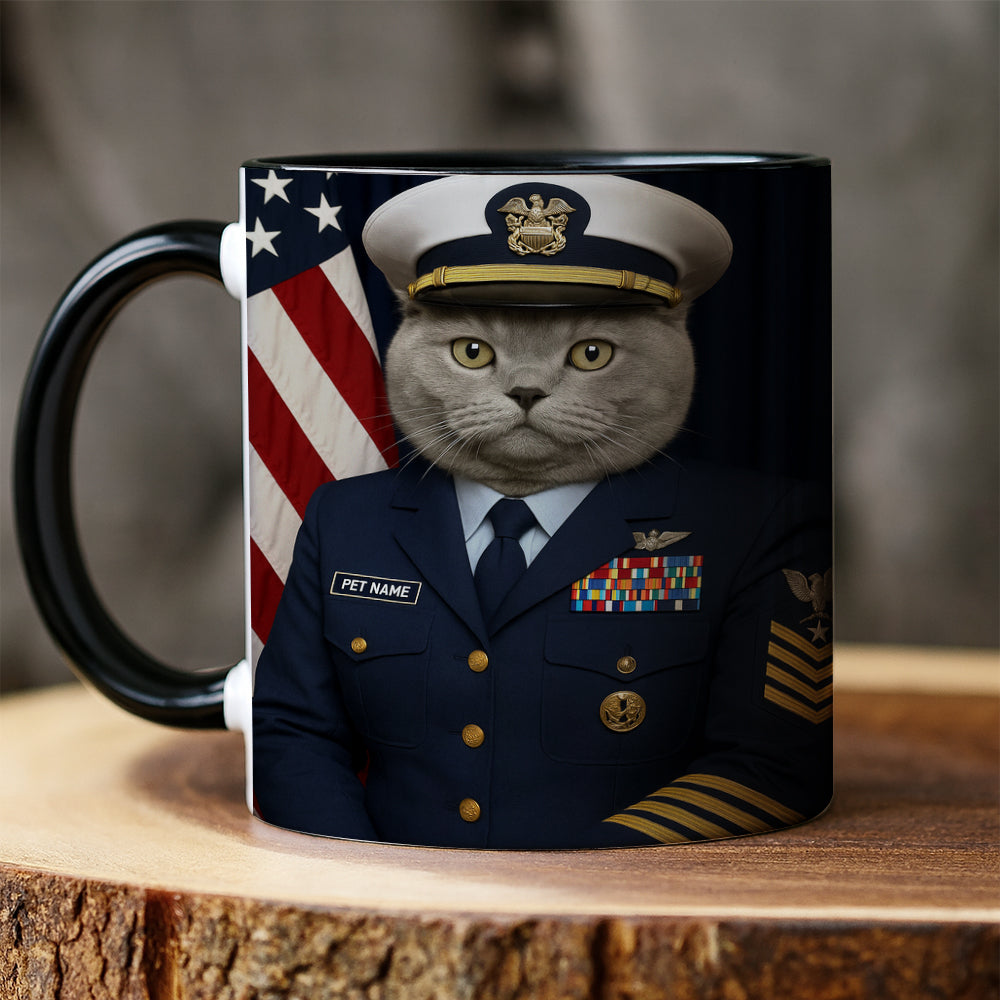Custom Cat Photo Us Navy Mug _ Gift For Cat Lovers
