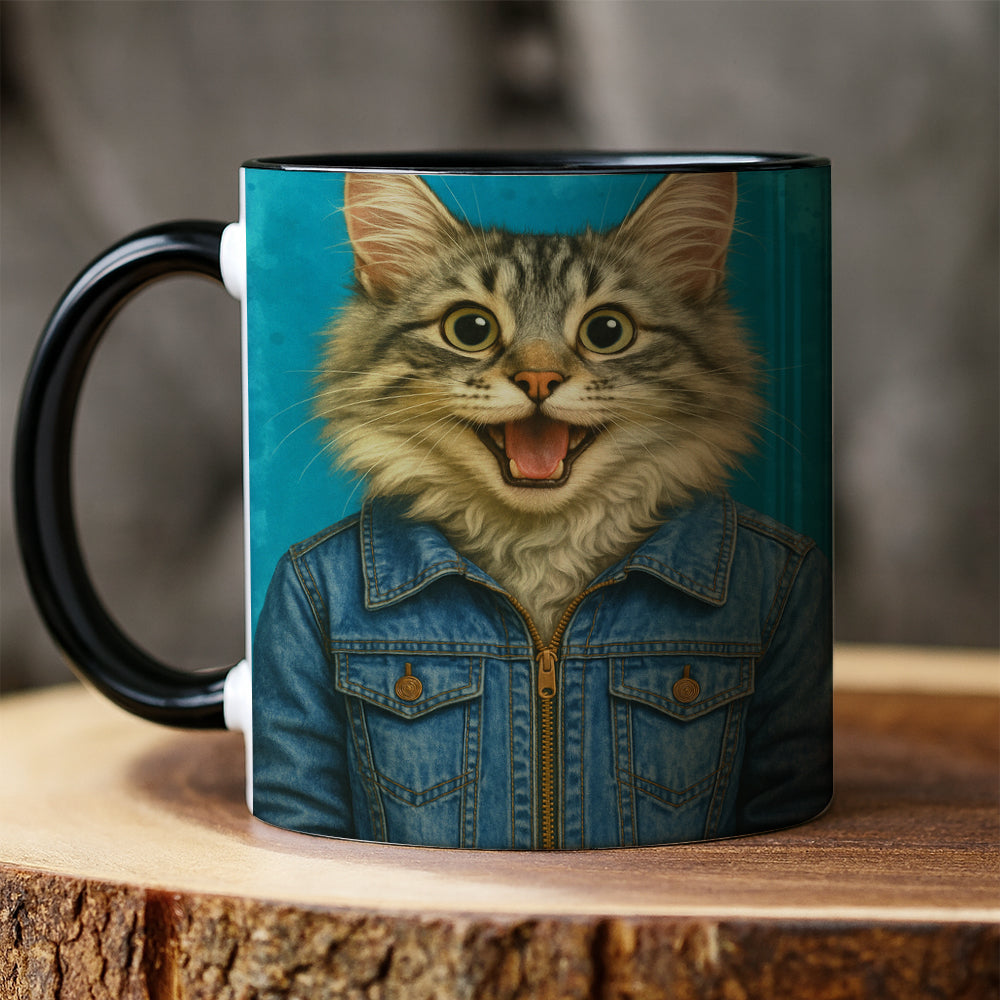 Custom Photo Denim Cat MugGift For Cat Lovers