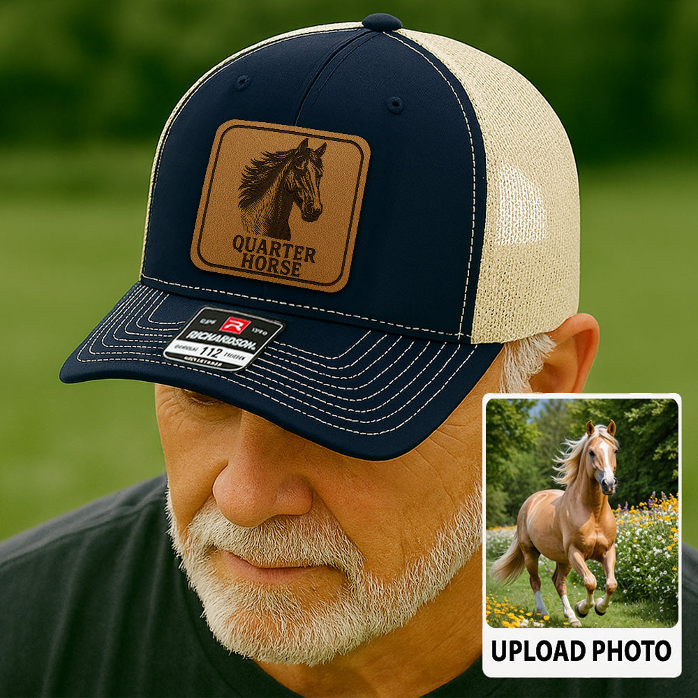 Personalized Horse Photo Leather Patch Hat | Custom Horse Photo Trucker Hat | Gift for Pet Owners THUC99P13
