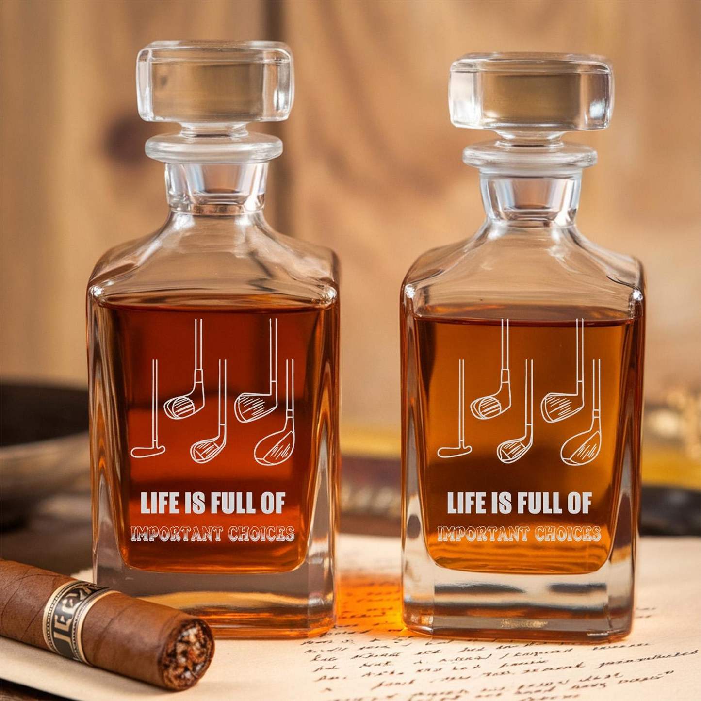 Funny Golf Life Is Full Of Important Choices Decanter With Glass | Engraved Gift For Retirement