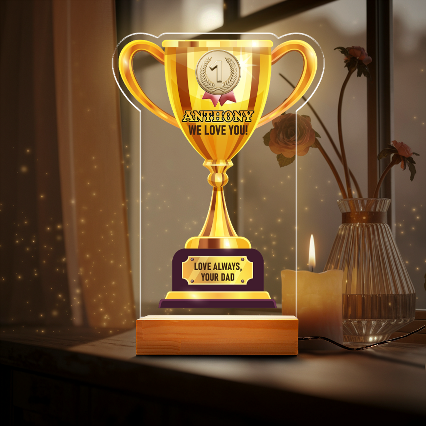 Aeluxlas Personalized Trophy Night Light, Cup Keepsake, Perfect Gift for Winner, Unique Room Decor, Victory Cup Trophy