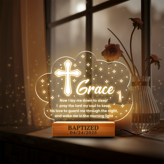 Aeluxlas Personalized Baptism Cloud Night Light , Baptism Gift For Kids, Custom Cross Night Light Gift For Goddaughter, Godson, Christian Nursery Decor Gift