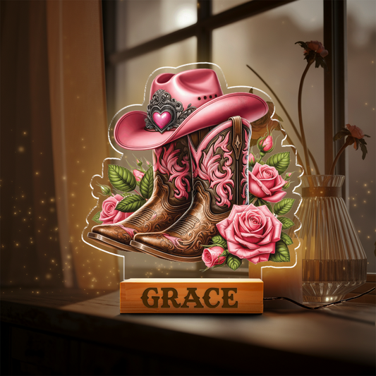 Aeluxlas Custom Cowboy Boots, Cowboy Personalized LED Sign, Personalized Cowboy Lovers Gift