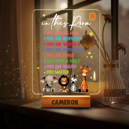 Aeluxlas Personalized Inspirational Diversity Nursery Gifts, Animals Night Lamp, Birth Gift for Baby, Baby Night Light, Christmas Gift, Baby Bedside Lamp, Nursery Decor