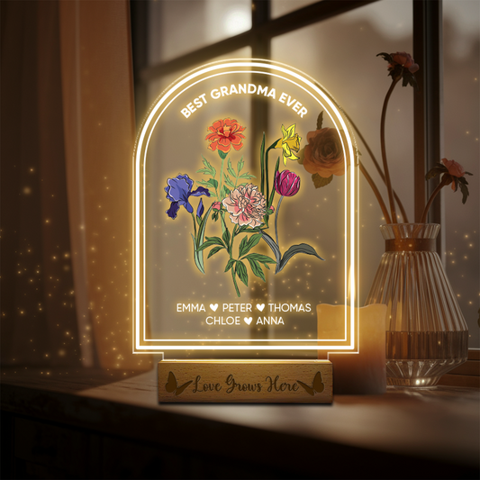 Aeluxlas Personalized Grandma's Garden Gift For Grandma, Grandma Gift, Mother's Day Gift For Grandma, Nana Birth Month Flower Night Light