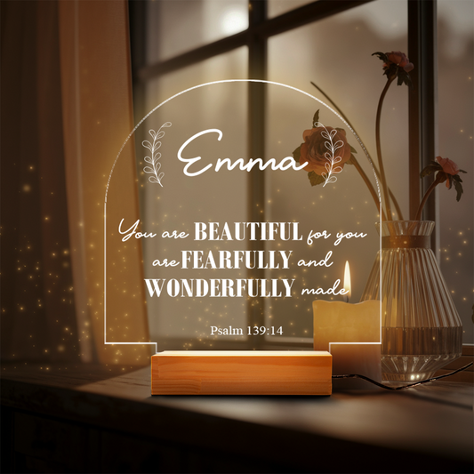 Aeluxlas Bible Verse Custom Acrylic Heart Night Light, Personalized Bedroom LED Decor Sign, Christian Gift