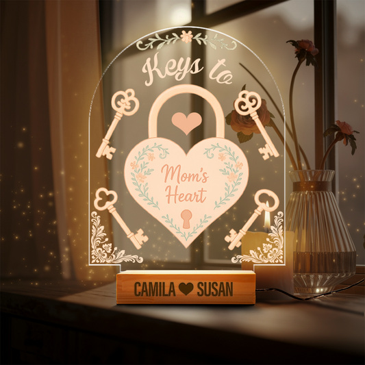 Aeluxlas Personalized Keys To Mom's Heart Night Light, Mothers Day Gift For Mom, Gift for Mom, Best Mom