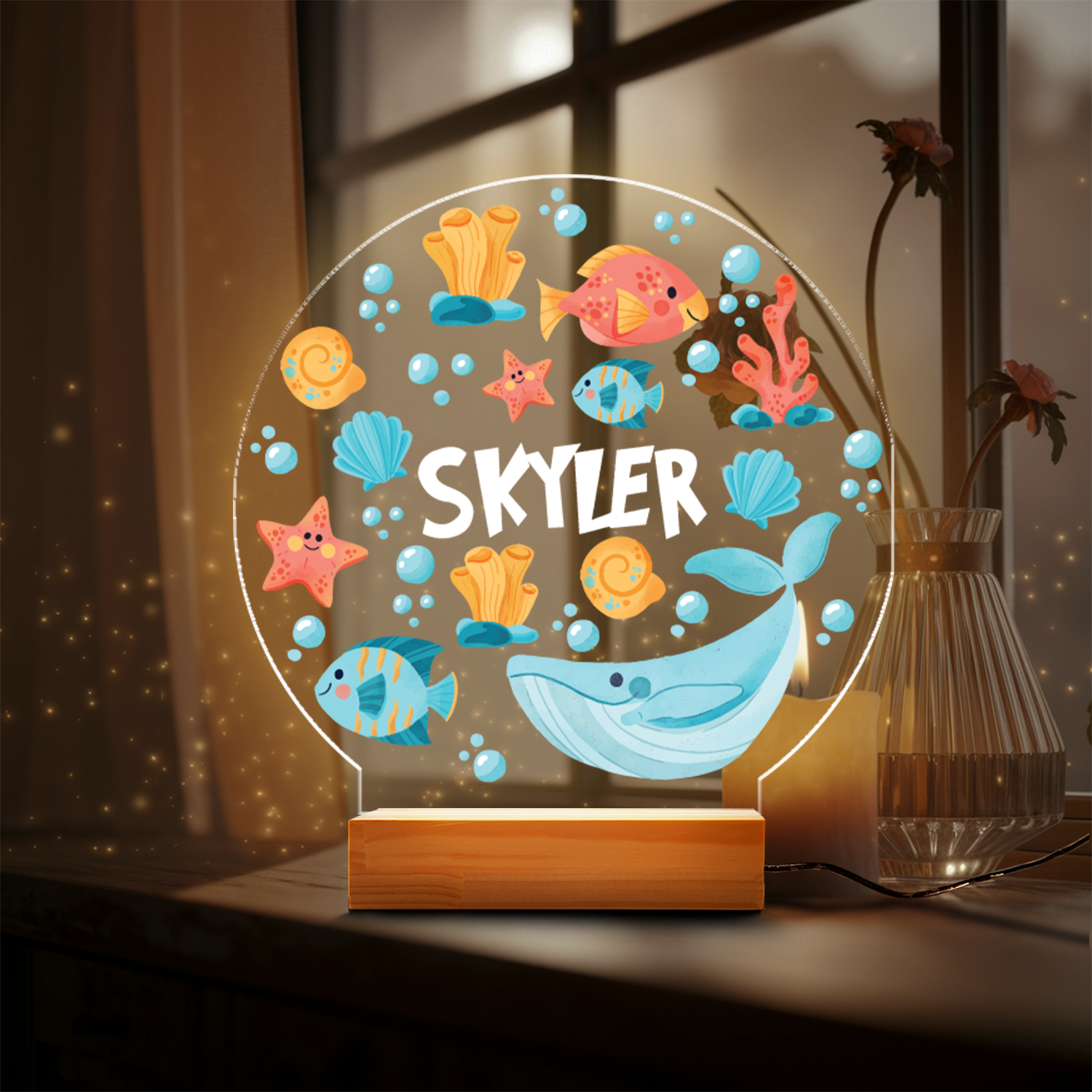 Aeluxlas Personalized Marine Life Night Light, Custom Ocean Led Light For Kids, Nursery Decor, Kid Room Decor