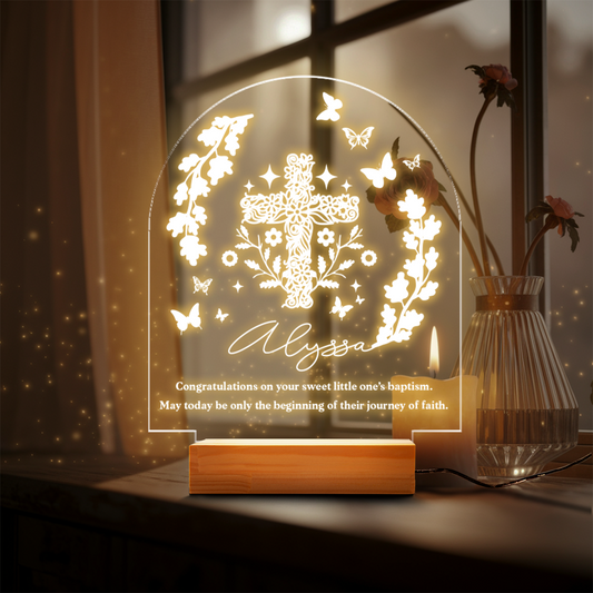 Aeluxlas Personalized Baptism Gift for Kid, Baby Night Light Christening, Dedicated Gift, Christening Gifts