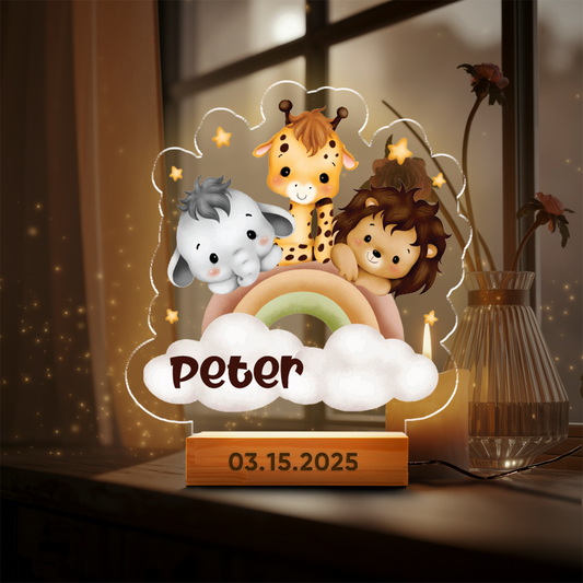 Aeluxlas Personalized Cute Animal Rainbow Night Light, Personalized Name Night Light, Baby Name Gift, Nursery Decor