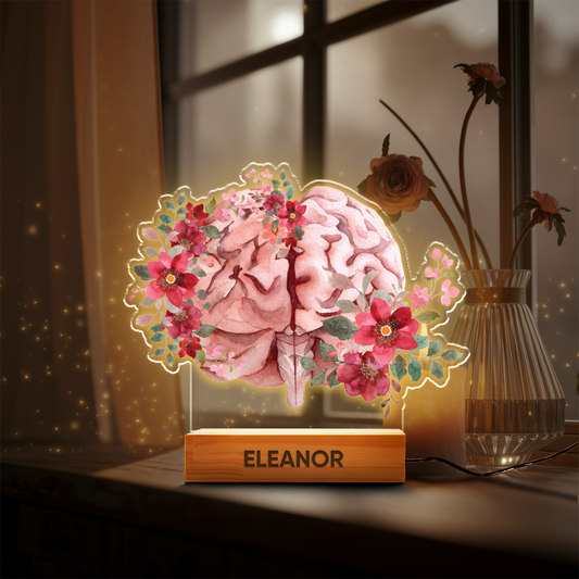 Aeluxlas Personalized Human Brain With Flowers, Night Light for Neurologist - Medical Student Gift, Science Lovers & Gifts