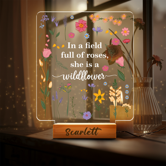 Aeluxlas Personalized In A Field Full Of Roses She Is A Wildflower Led Light, Girls Floral Night Light, Nursery Gift