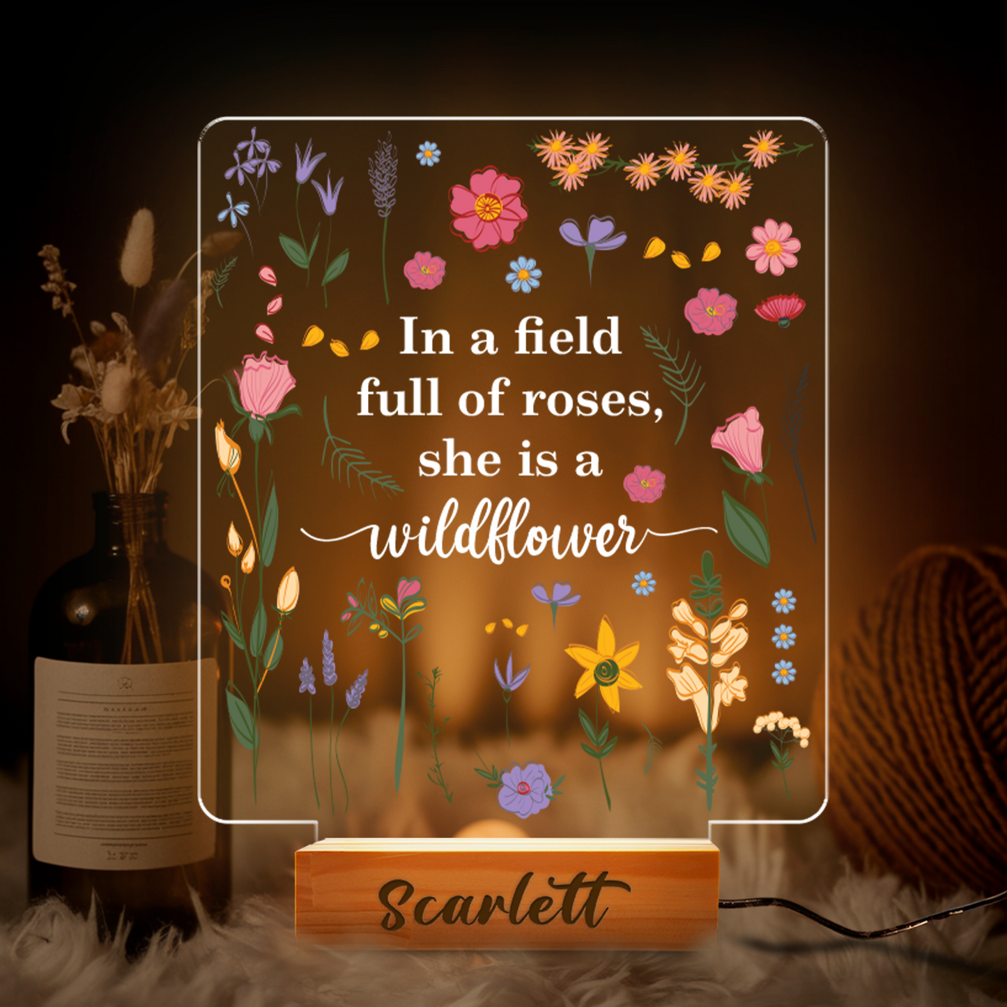 Aeluxlas Personalized In A Field Full Of Roses She Is A Wildflower Led Light, Girls Floral Night Light, Nursery Gift
