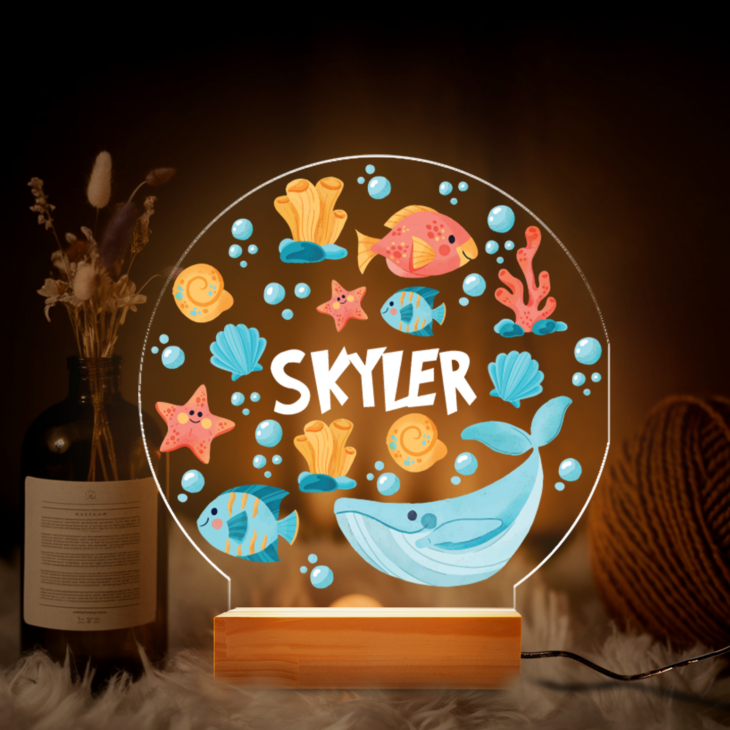 Aeluxlas Personalized Marine Life Night Light, Custom Ocean Led Light For Kids, Nursery Decor, Kid Room Decor