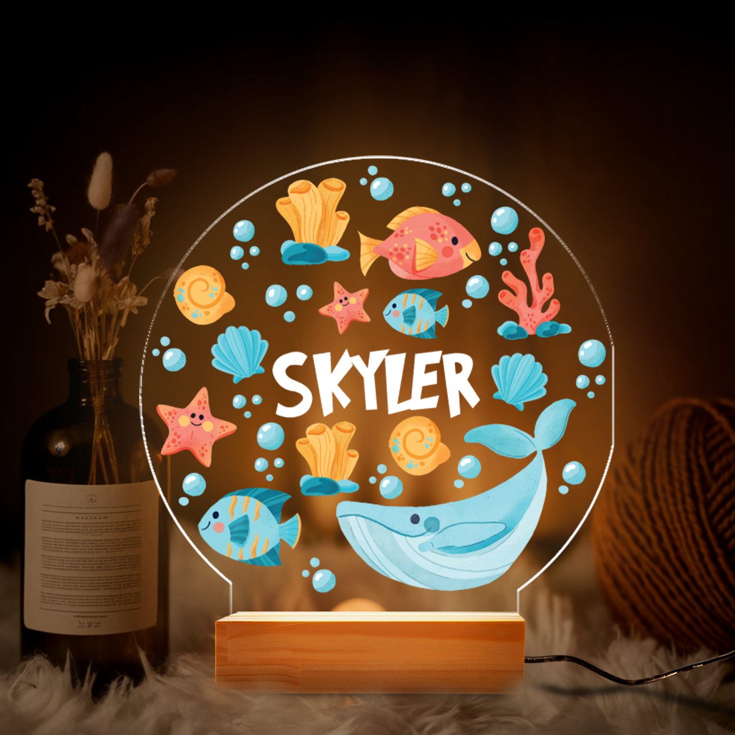 Aeluxlas Personalized Marine Life Night Light, Custom Ocean Led Light For Kids, Nursery Decor, Kid Room Decor