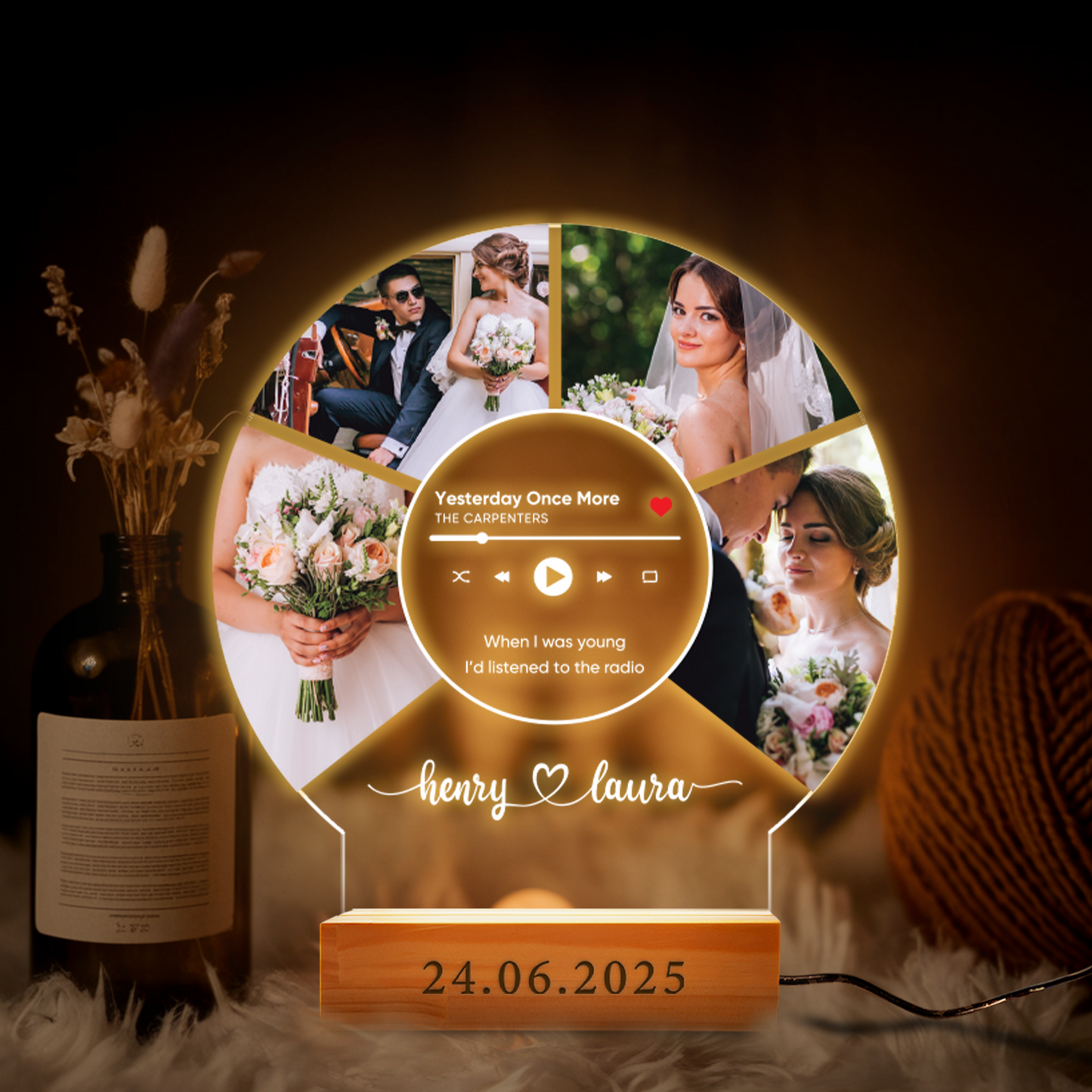 Aeluxlas Personalized Music Photo Name Night Light, Custom Couple Gifts with Photo, Custom Photo Music Plaque, Bedroom Decor