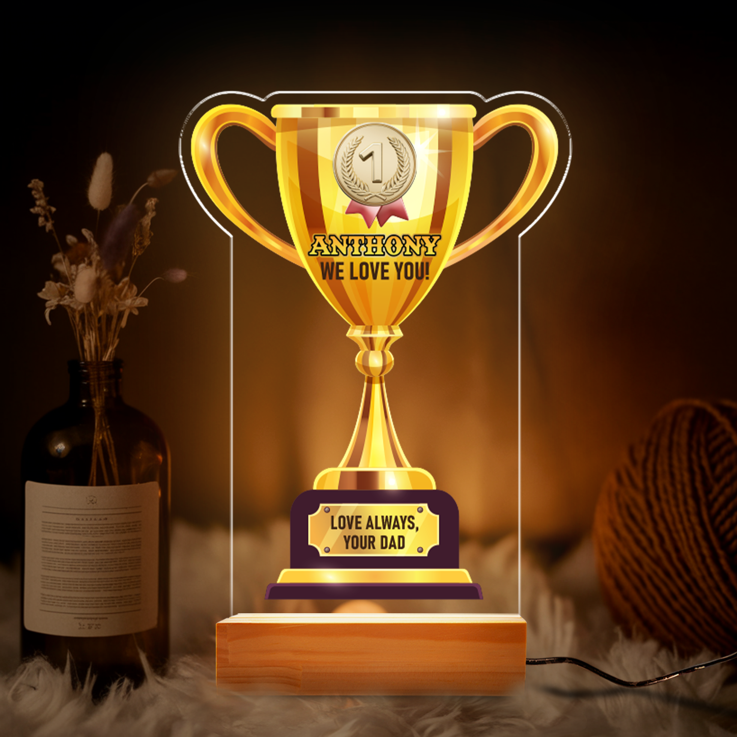 Aeluxlas Personalized Trophy Night Light, Cup Keepsake, Perfect Gift for Winner, Unique Room Decor, Victory Cup Trophy