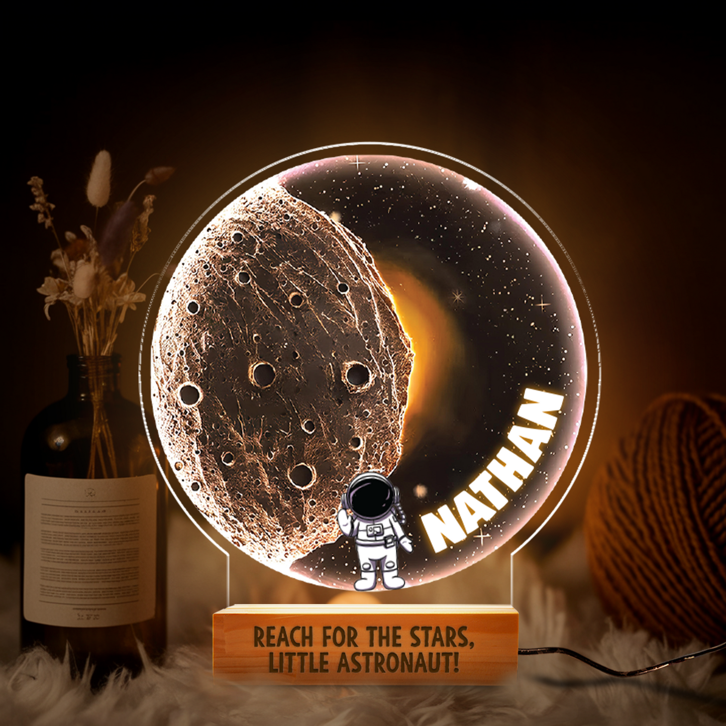 Aeluxlas Personalized Moon Astronaut, Baby Gifts, Nursery Boy, birth Gift Boy, Lamp Astroanaut, Led Lamp Boy