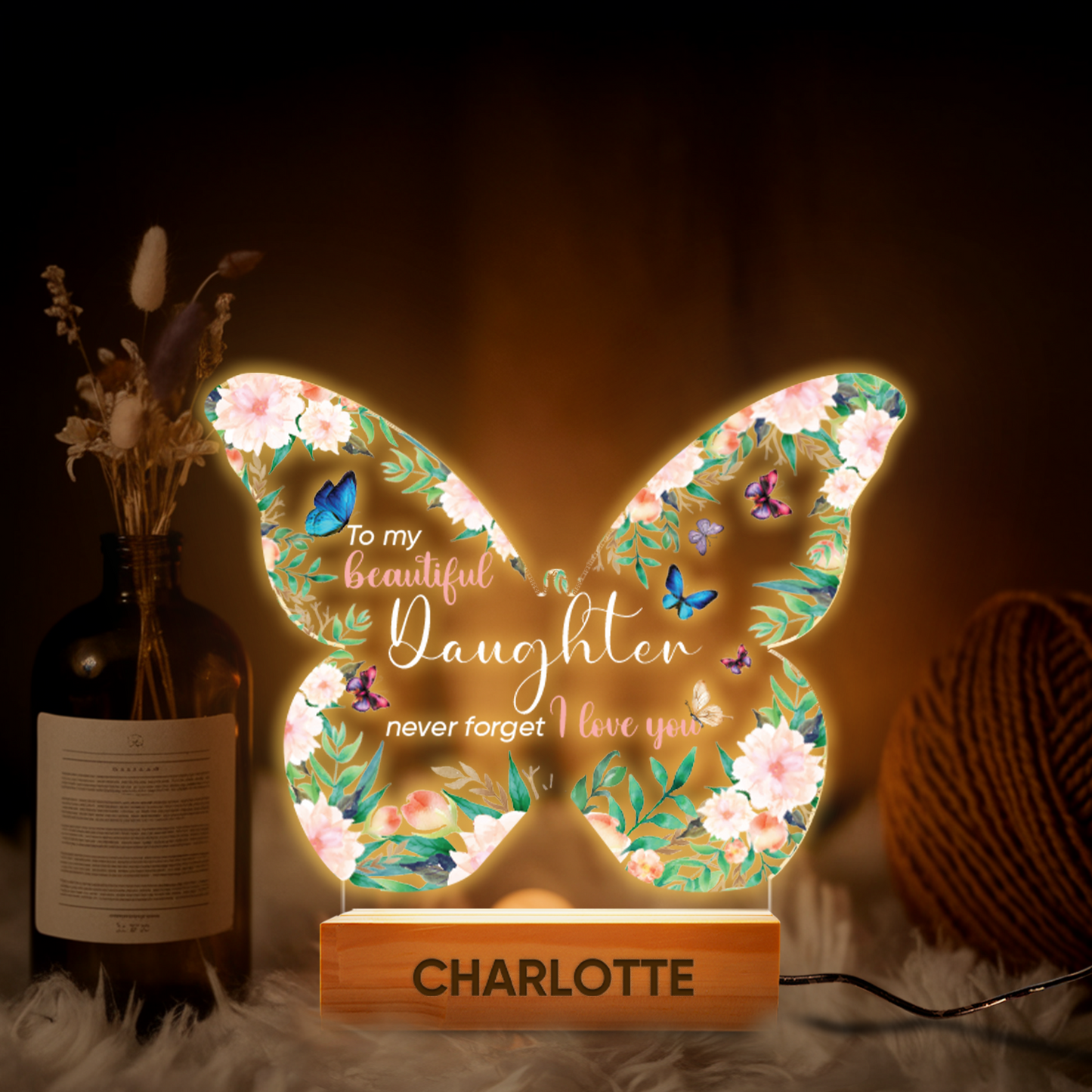 Aeluxlas Personalized Floral Butterfly Baby Night Light – Custom Name Bedside Lamp for Girls, Floral Garden Nursery Décor, Birthday Gift for Her