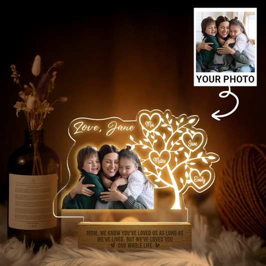 TNN004 Custom Photo Night Light, Mother's Day Gift, Personalized Family Tree LED Night Light, Gift for Mom
