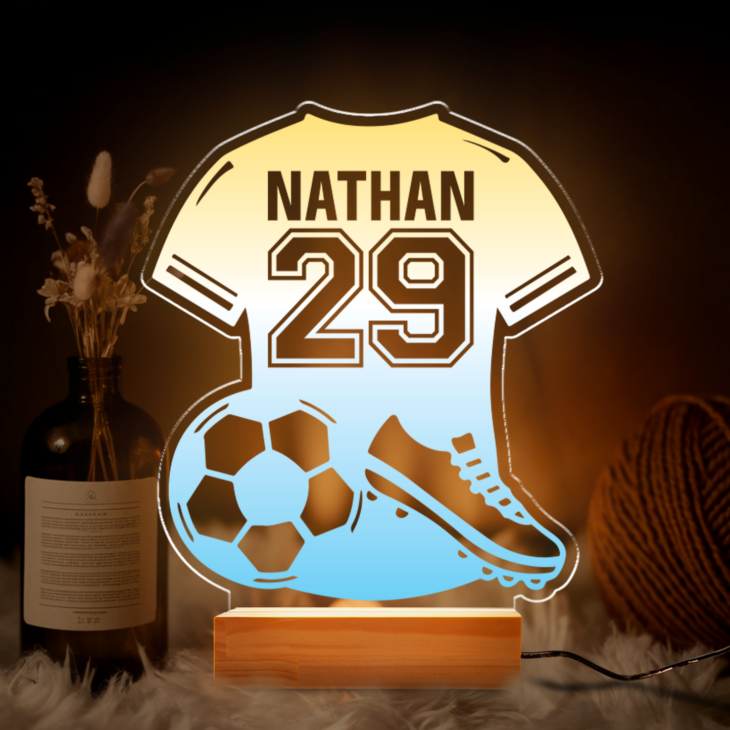 Personalized Soccer Lamp - Unique Bedroom Night Light and Home Decor Gifts for Kids and Soccer Fans