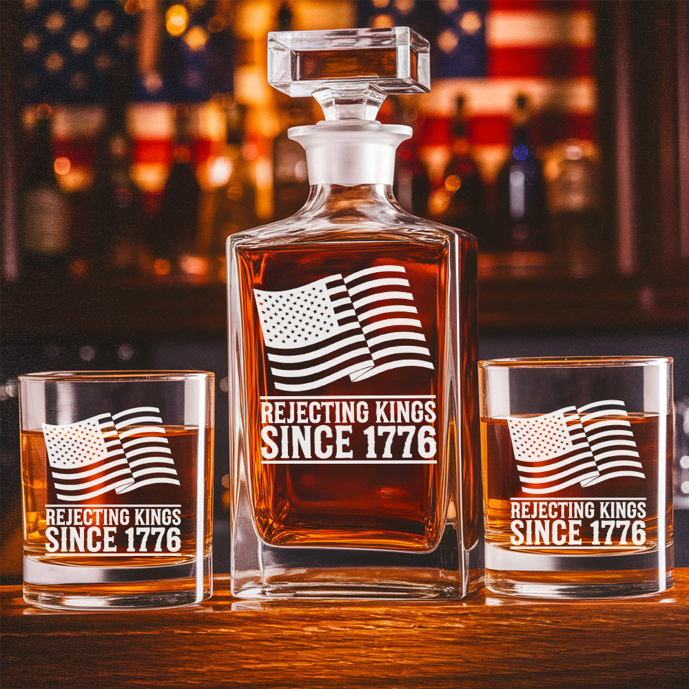Rejecting Kings 1776 Whiskey Glass – Patriotic Decanter Gift Set for Men, Dad, Friends THUC99DI04