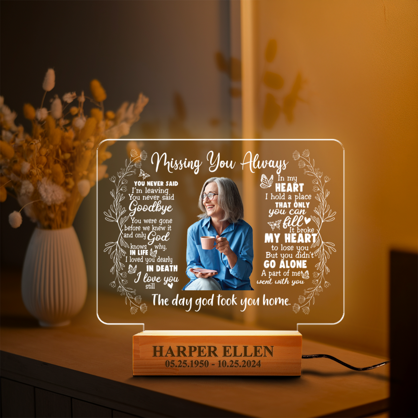 Aeluxlas Personalized Custom Photo Memorial Night Light, Unique Sympathy Gifts for Loss of Mom