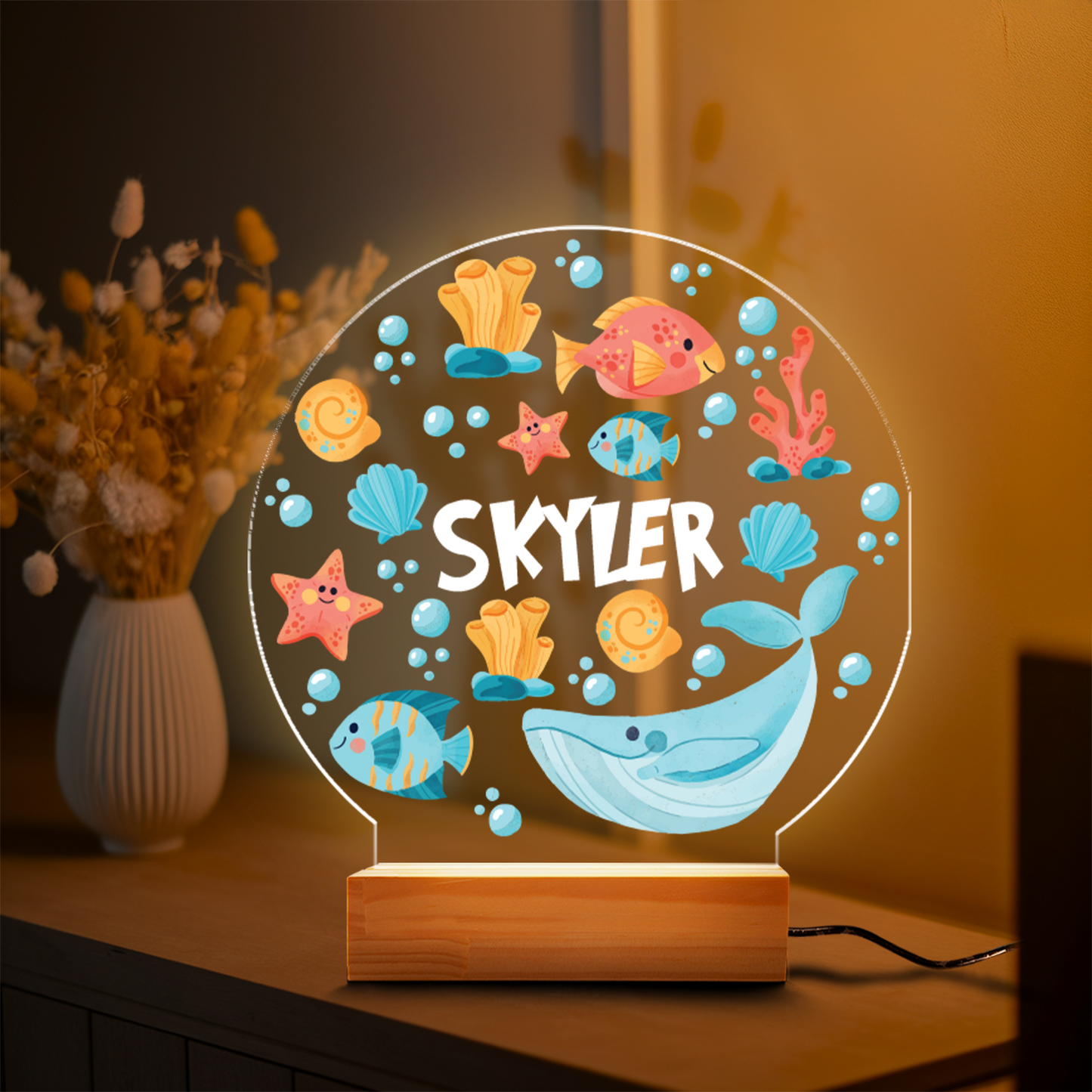 Aeluxlas Personalized Marine Life Night Light, Custom Ocean Led Light For Kids, Nursery Decor, Kid Room Decor