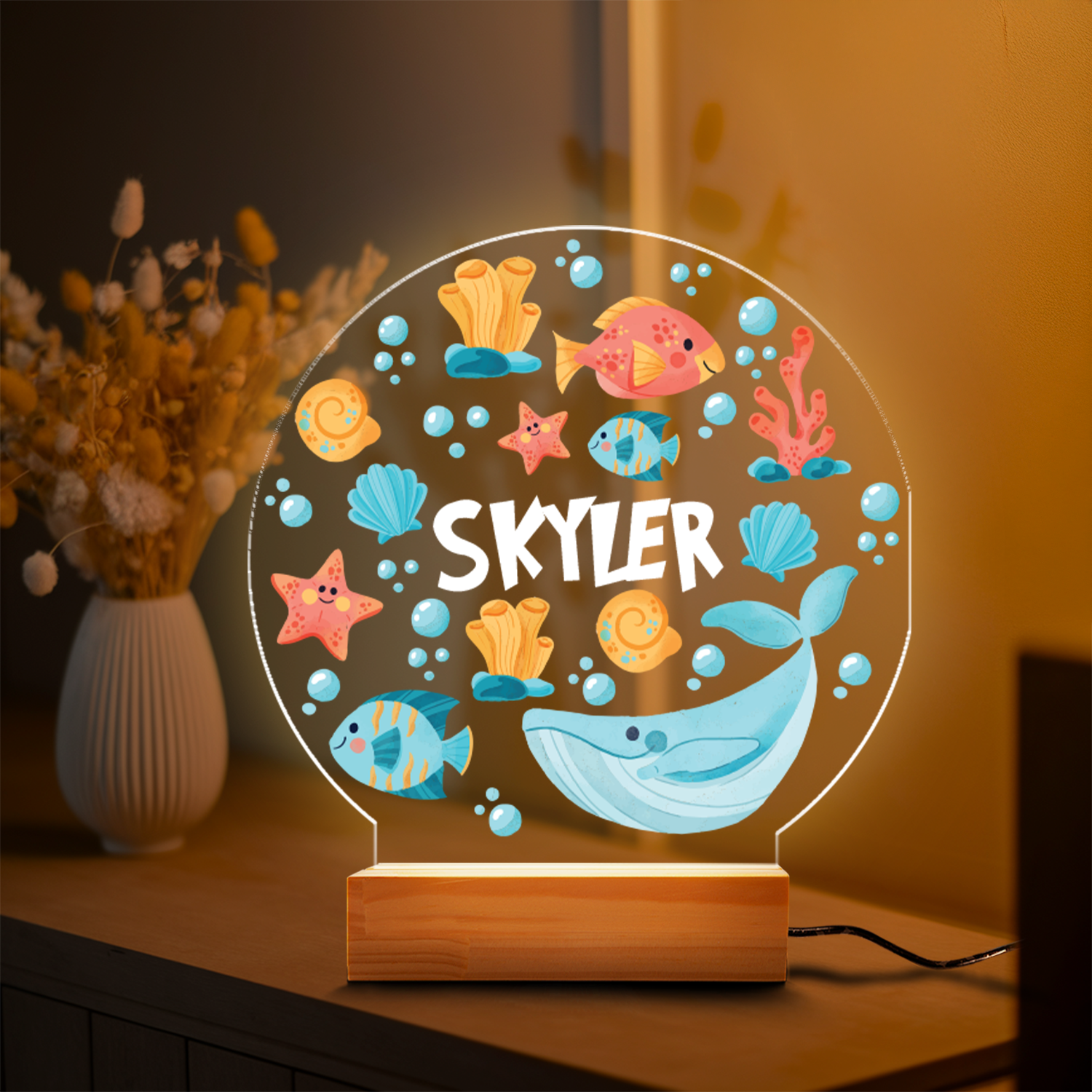 Aeluxlas Personalized Marine Life Night Light, Custom Ocean Led Light For Kids, Nursery Decor, Kid Room Decor
