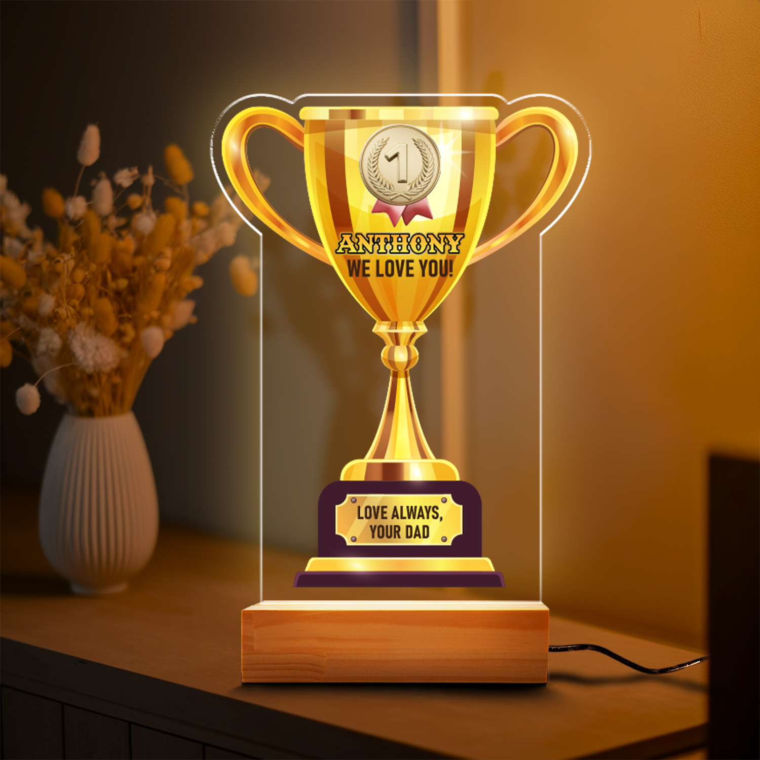 Aeluxlas Personalized Trophy Night Light, Cup Keepsake, Perfect Gift for Winner, Unique Room Decor, Victory Cup Trophy