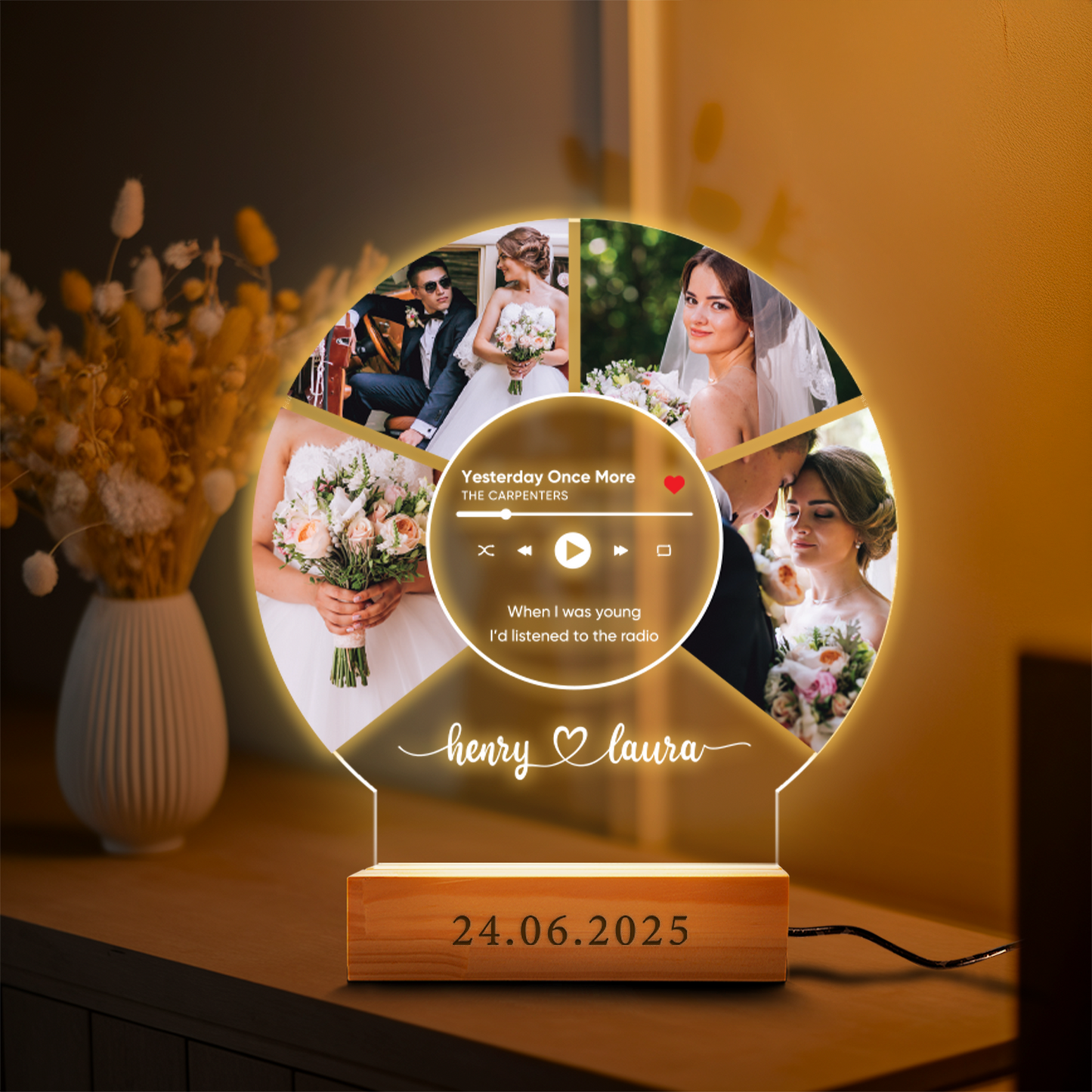 Aeluxlas Personalized Music Photo Name Night Light, Custom Couple Gifts with Photo, Custom Photo Music Plaque, Bedroom Decor