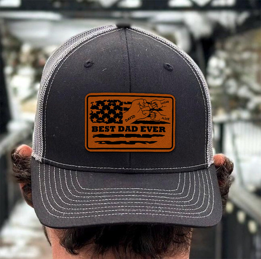 American Fist Bump Dad Leather Patch Hat – Patriotic Dad Trucker Hat – 4th of July Gift for Father – USA Flag Cap – Funny Dad Hat NGOC99NT14