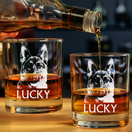 Custom Dog Portrait Whiskey Glass – 11oz Engraved Gift for Pet Owners & Dog Lovers THUC99WP05