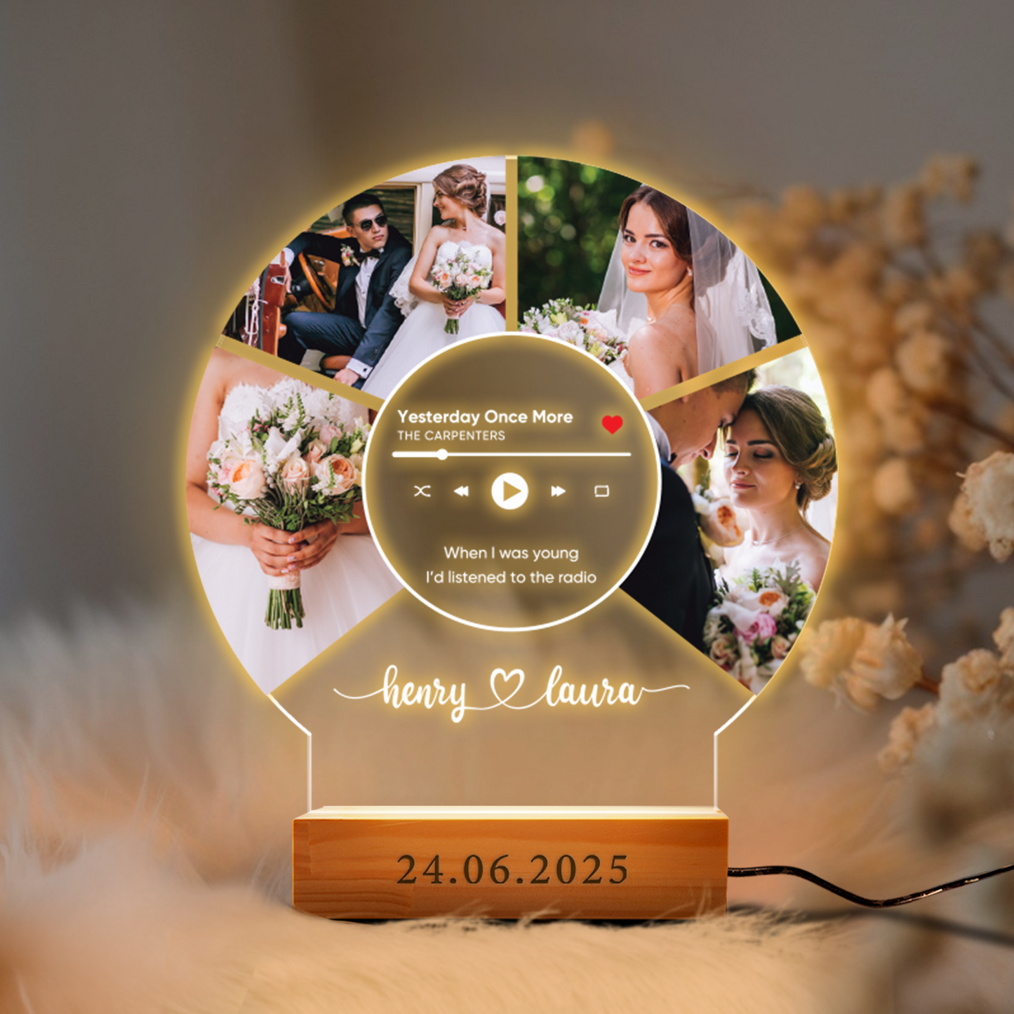 Aeluxlas Personalized Music Photo Name Night Light, Custom Couple Gifts with Photo, Custom Photo Music Plaque, Bedroom Decor