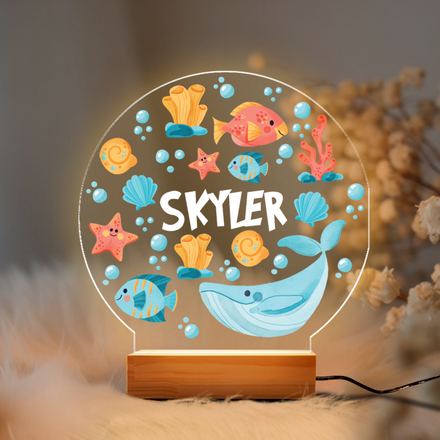 Aeluxlas Personalized Marine Life Night Light, Custom Ocean Led Light For Kids, Nursery Decor, Kid Room Decor