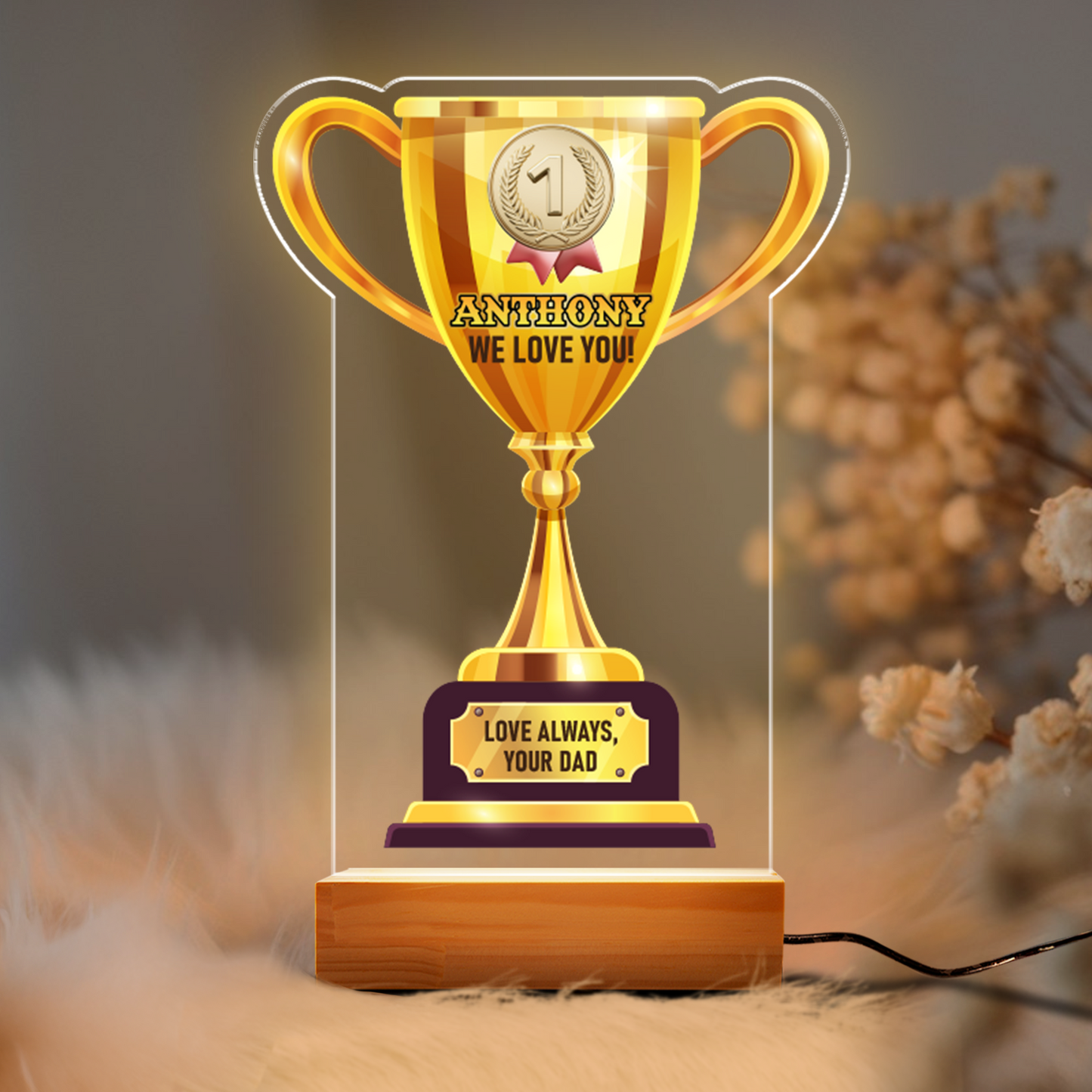 Aeluxlas Personalized Trophy Night Light, Cup Keepsake, Perfect Gift for Winner, Unique Room Decor, Victory Cup Trophy