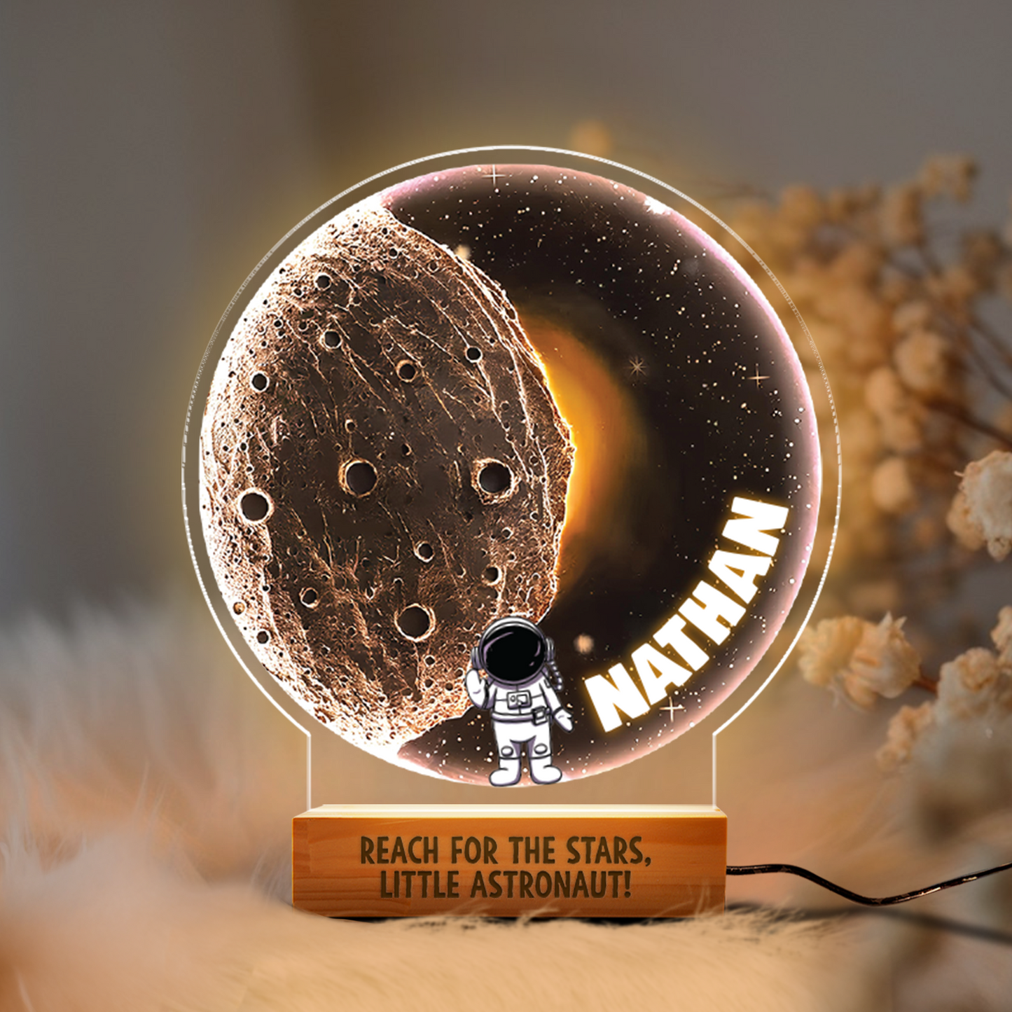Aeluxlas Personalized Moon Astronaut, Baby Gifts, Nursery Boy, birth Gift Boy, Lamp Astroanaut, Led Lamp Boy